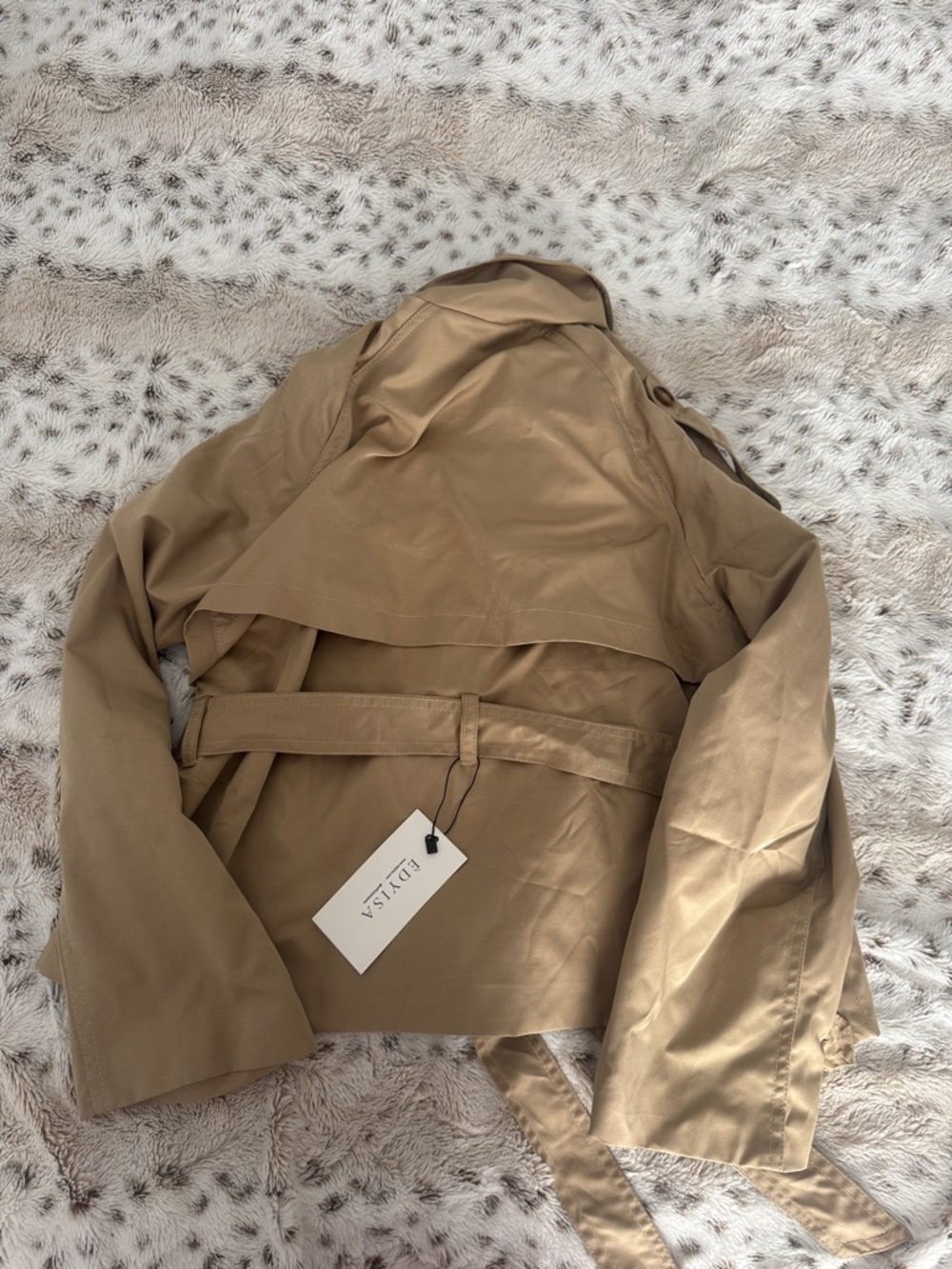 Edyisa Alden Trench Coat with Self-Tie Waist in Beige - Picture 3 of 3